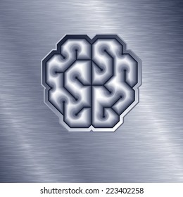 Brain shape on brushed metal. Eps8. CMYK. Organized by layers. Global color. Gradients free.