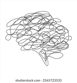 Brain shape scribble. Line, curve, thinking, abstract, irregular, crisis, one line. Vector