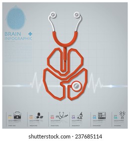 Brain Shape Stethoscope Health And Medical Infographic Design Template