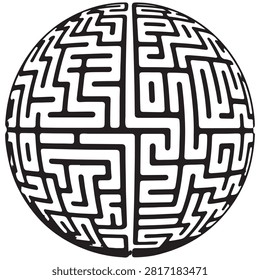Brain shaped complex labyrinth circular maze