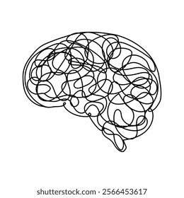 Brain shaped doodle scribble lines vector illustration. Isolated black color on a white background.