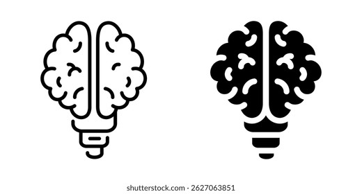 Brain shaped like light bulb icon. Linear and silhouette style.
