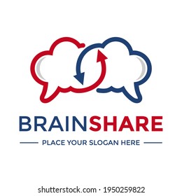 Brain share vector logo template. This design use chat cloud symbol. Suitable for language, education.