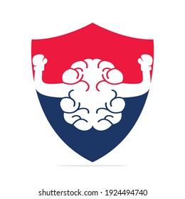 Brain shield boxing logo concept design. Power brain logo vector design.