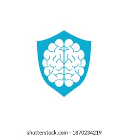 Brain shield shape concept logo design. Brainstorm power thinking brain Logotype icon