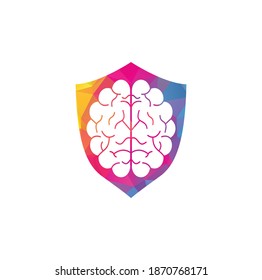 Brain shield shape concept logo design. Brainstorm power thinking brain Logotype icon