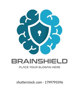 Brain shield vector logo template. This design use protection symbol. Suitable for defense, guard, mental or safe.