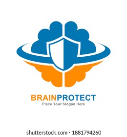 Brain shield vector logo template. Suitable for business, security, protection, web, health care and information