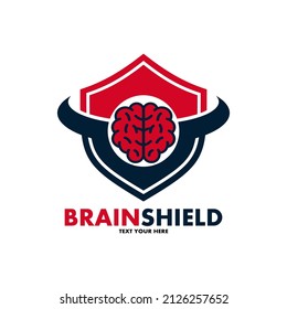 Brain shield vector logo template. This design use protection symbol. Suitable for defense, guard, mental or safe.