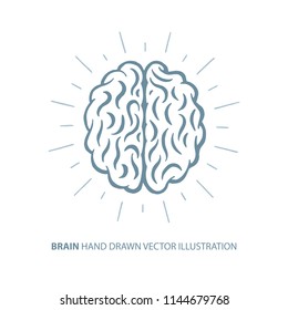 Brain. Brain with shine rays hand drawn vector illustration.
Brain sketch drawing design element.Brain icon or logo.
Open mind concept. Creative idea or innovation symbol.