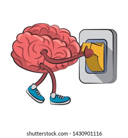 Brain with shoes switching light cartoon vector illustration graphic design