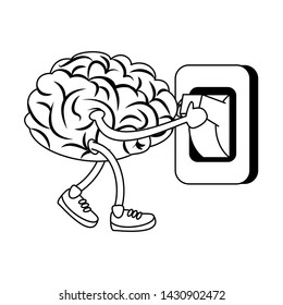 Brain with shoes switching light cartoon vector illustration graphic design