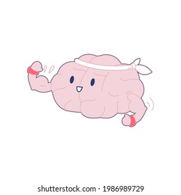 Brain Show It's Biceps. Modern Flat Vector Illustration. Train Your Brain. Social Media Template.