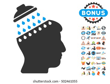 Brain Shower icon with bonus 2017 new year design elements. Vector illustration style is flat iconic symbols,modern colors, rounded edges.