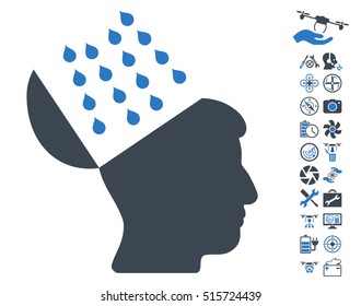 Brain Shower icon with bonus aircopter service pictures. Vector illustration style is flat iconic symbols on white background.