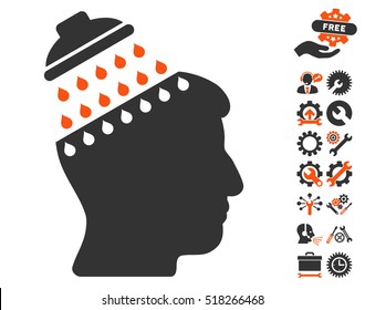 Brain Shower icon with bonus configuration design elements. Vector illustration style is flat iconic orange and gray symbols on white background.
