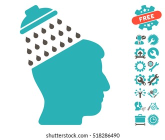 Brain Shower icon with bonus configuration images. Vector illustration style is flat iconic grey and cyan symbols on white background.