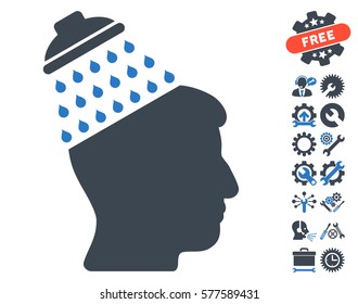 Brain Shower icon with bonus configuration pictograms. Vector illustration style is flat iconic smooth blue symbols on white background.
