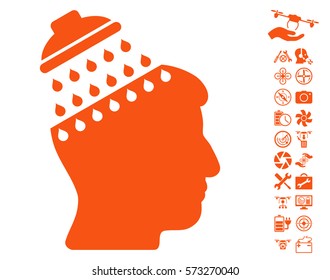 Brain Shower icon with bonus nanocopter service pictograph collection. Vector illustration style is flat iconic symbols on white background.