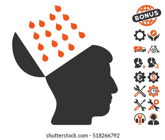 Brain Shower icon with bonus options pictograms. Vector illustration style is flat iconic orange and gray symbols on white background.