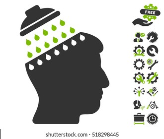 Brain Shower icon with bonus options graphic icons. Vector illustration style is flat iconic eco green and gray symbols on white background.