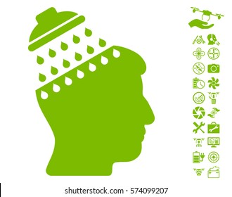 Brain Shower icon with bonus quadrocopter service design elements. Vector illustration style is flat iconic symbols on white background.