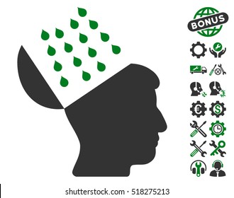Brain Shower icon with bonus service pictures. Vector illustration style is flat iconic green and gray symbols on white background.