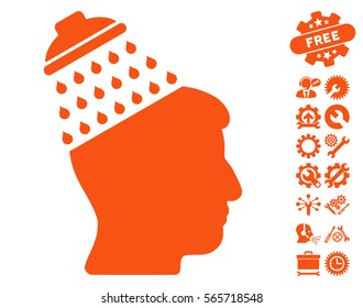 Brain Shower icon with bonus settings symbols. Vector illustration style is flat iconic orange symbols on white background.