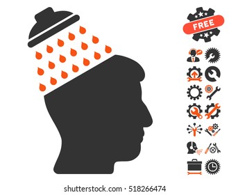 Brain Shower icon with bonus setup tools images. Vector illustration style is flat iconic orange and gray symbols on white background.