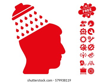 Brain Shower icon with bonus setup tools clip art. Vector illustration style is flat iconic red symbols on white background.