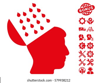 Brain Shower icon with bonus tools clip art. Vector illustration style is flat iconic red symbols on white background.