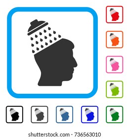 Brain Shower icon. Flat gray iconic symbol in a light blue rounded rectangular frame. Black, gray, green, blue, red, orange color versions of Brain Shower vector.