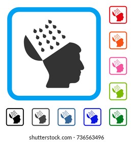 Brain Shower icon. Flat grey iconic symbol inside a light blue rounded rectangular frame. Black, gray, green, blue, red, orange color versions of Brain Shower vector. Designed for web and app UI.