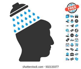 Brain Shower icon with free bonus clip art. Vector illustration style is flat iconic symbols, blue and gray colors, white background.