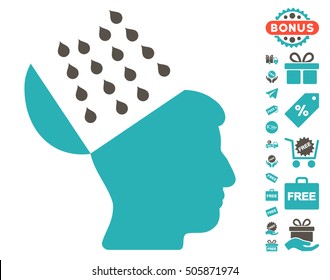 Brain Shower icon with free bonus pictograph collection. Vector illustration style is flat iconic symbols, grey and cyan colors, white background.
