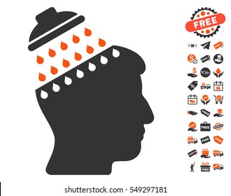 Brain Shower icon with free bonus pictograph collection. Vector illustration style is flat iconic symbols, orange and gray colors, white background.