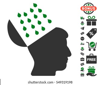 Brain Shower icon with free bonus pictograph collection. Vector illustration style is flat iconic symbols, green and gray colors, white background.