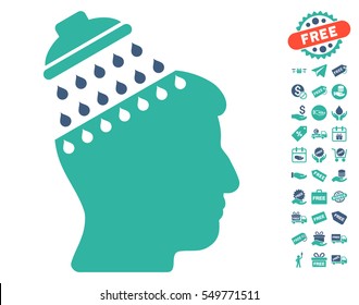 Brain Shower icon with free bonus symbols. Vector illustration style is flat iconic symbols, cobalt and cyan colors, white background.