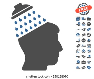 Brain Shower icon with free bonus symbols. Vector illustration style is flat iconic symbols, cobalt and gray colors, white background.