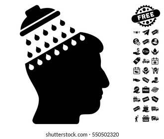 Brain Shower icon with free bonus graphic icons. Vector illustration style is flat iconic symbols, black color, white background.