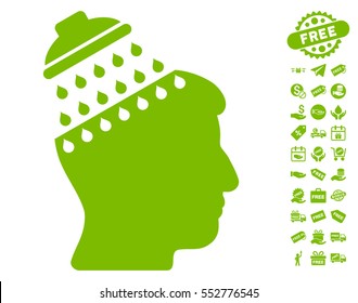 Brain Shower icon with free bonus icon set. Vector illustration style is flat iconic symbols, eco green color, white background.