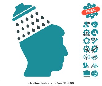 Brain Shower pictograph with bonus setup tools pictures. Vector illustration style is flat iconic soft blue symbols on white background.
