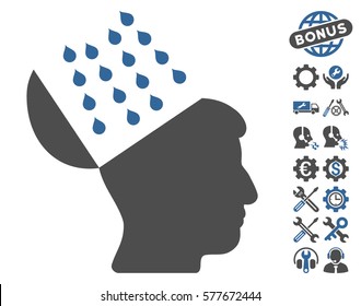 Brain Shower pictograph with bonus setup tools icon set. Vector illustration style is flat iconic cobalt and gray symbols on white background.