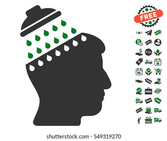 Brain Shower pictograph with free bonus graphic icons. Vector illustration style is flat iconic symbols, green and gray colors, white background.