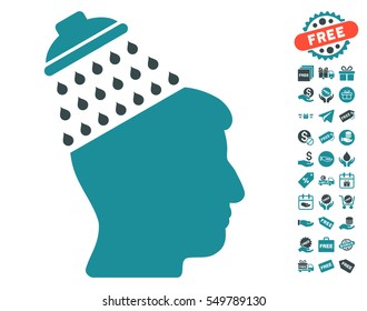 Brain Shower pictograph with free bonus pictures. Vector illustration style is flat iconic symbols, soft blue colors, white background.