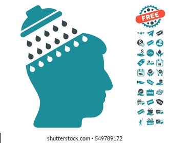 Brain Shower pictograph with free bonus design elements. Vector illustration style is flat iconic symbols, soft blue colors, white background.