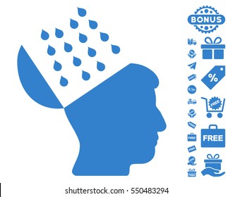 Brain Shower pictograph with free bonus icon set. Vector illustration style is flat iconic symbols, cobalt color, white background.