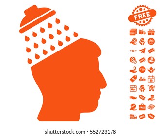Brain Shower pictograph with free bonus icon set. Vector illustration style is flat iconic symbols, orange color, white background.
