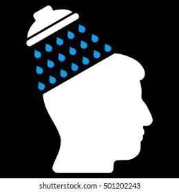 Brain Shower vector icon. Style is flat graphic bicolor symbol, blue and white colors, black background.