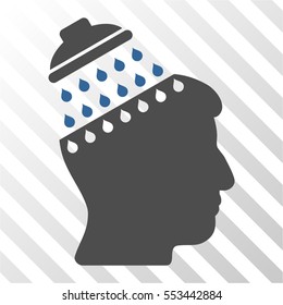Brain Shower vector pictogram. Illustration style is flat iconic bicolor cobalt and gray symbol on a hatched transparent background.